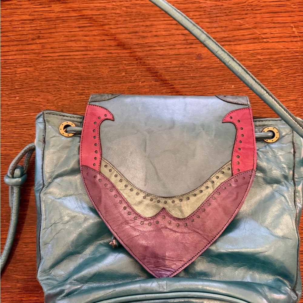 Margaret Jerrold Vintage Leather Crossbody Bag with Pink Accent Flap